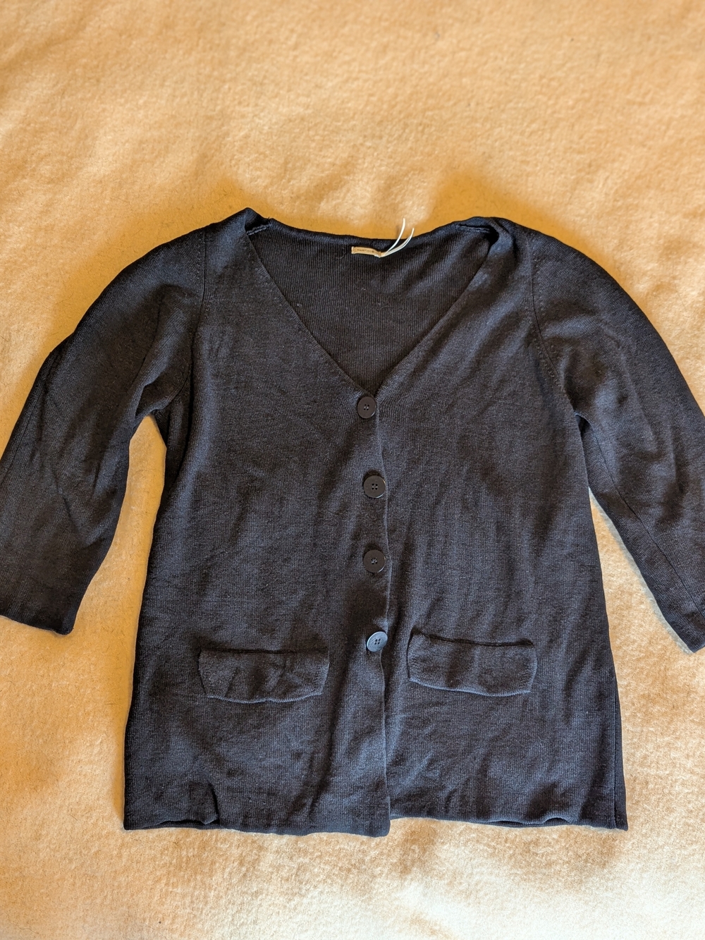Vintage Silk Black V-Neck Button-Front Cardigan